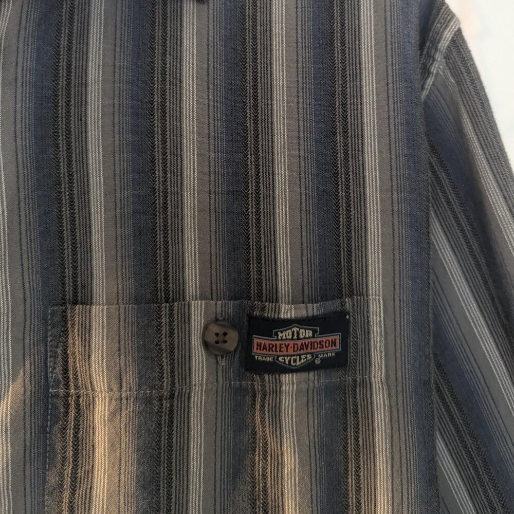 Harley Davidson Blue & Grey Striped Oversized Shirt - Picture 4 of 7